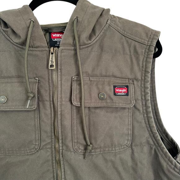Wrangler Workwear Hooded Canvas Vest XL (46-48) Insulated Quilted Duck Flawed - Picture 2 of 8